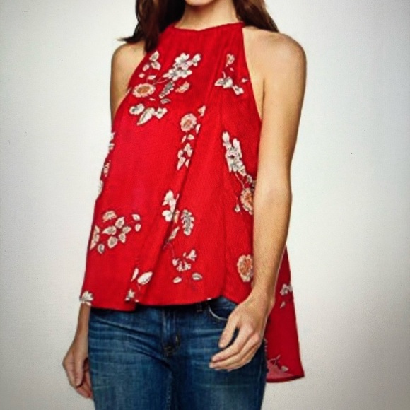 BB Dakota Tops - BB Dakota Red Floral Sleeveless Top